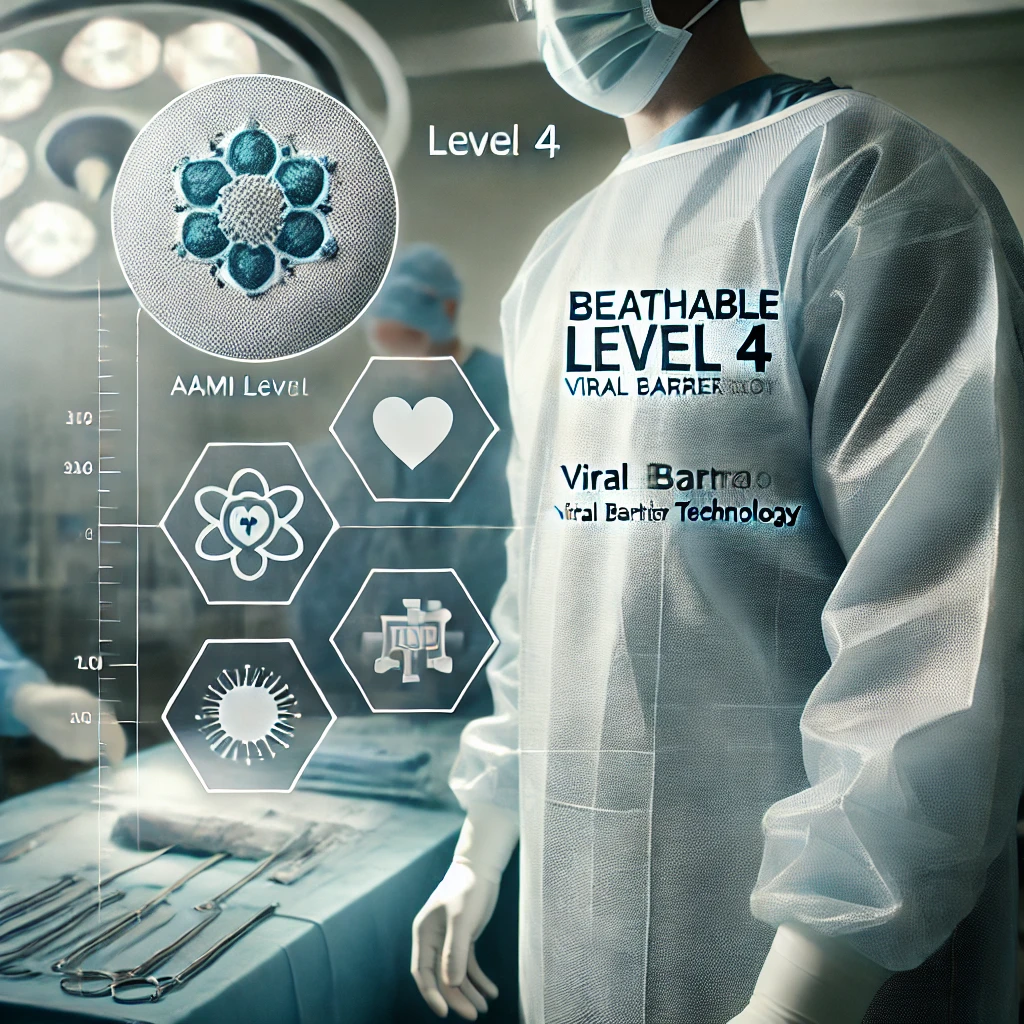 Breathable viral barrier AAMI Level 4 fabric used in medical gown